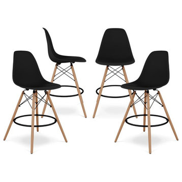 Aron Living Pyramid 28" Plastic and Wood Counter Stools in Black (Set of 4)