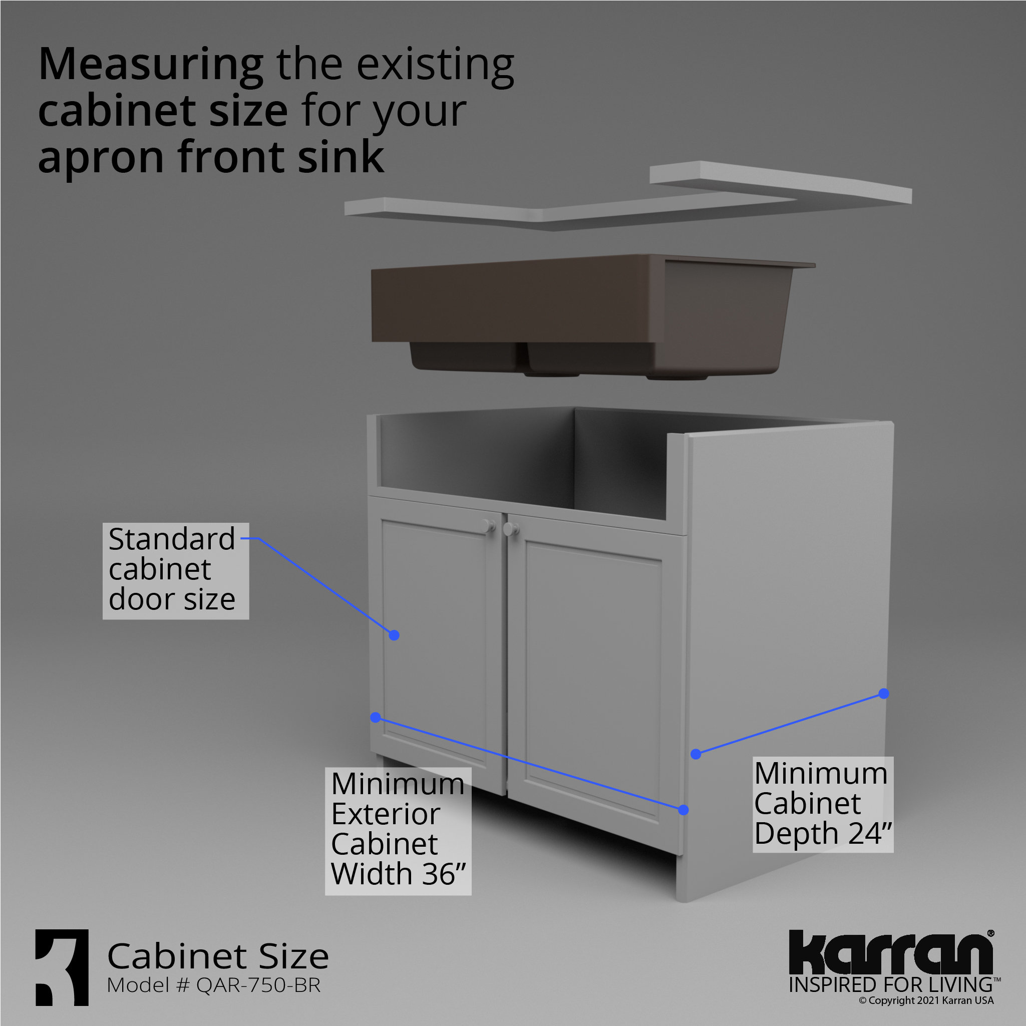 Karran Retrofit Farmhouse Quartz 34" Double Bowl Sink, Brown