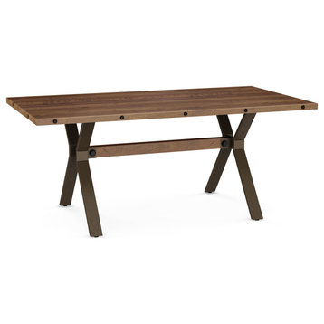 Amisco Laredo Dining Table, Light Brown Distressed Wood / Brown Spotted Black Metal