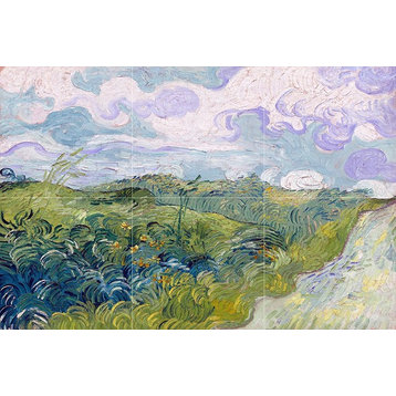 Tile Mural Kitchen Backsplash Landscape Green Wheat Field, Ceramic Matte