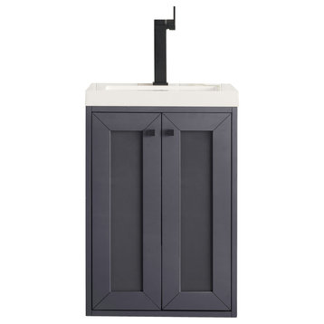 Chianti 20" Single Vanity Cabinet, Mineral Gray With White Glossy Composite Top