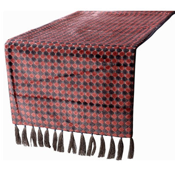 Velvet Table Runner Textured Fabric with Tassels 14" x 72"-Dot Matrix