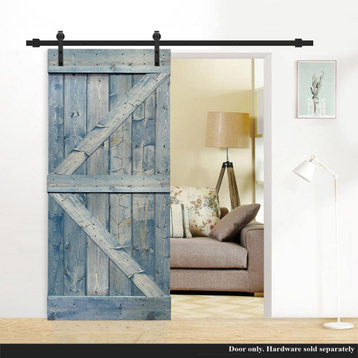 TMS K Series Barn Door With Black Sliding Hardware Kit, Denim Blue, 30"x84"
