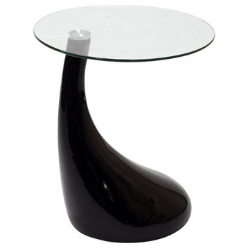 TearDrop Side Table Black Color with 18 inch Round Glass Top