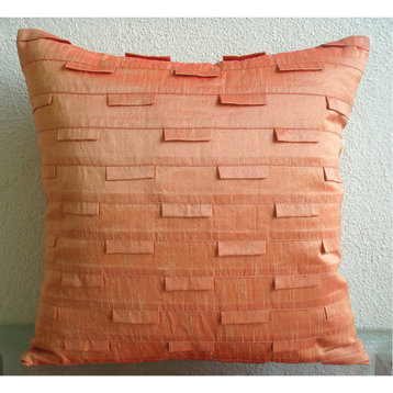 Pintucks Orange Euro Shams, Art Silk 26"x26" Euro Pillow Covers, Orange Ocean