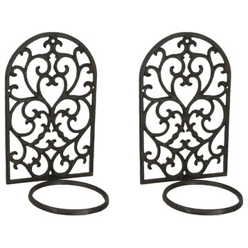 Brown Cast Iron Arch Wall Hanging Flower Pot Holder Mounted Planter Ring Set of