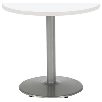 KFI Mode 36" Round Breakroom Table with White Round Silver Base Counter Height