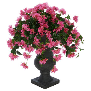Faux Bougainvillea in Black-Washed Roman Urn Planter, Orchid Pink