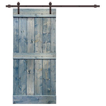 TMS Mid-Bar Barn Door With Black Sliding Hardware Kit, Denim Blue, 30"x84"