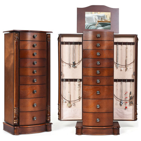 Costway Wood Jewelry Cabinet Armoire Box Storage Chest Stand Organizer Necklace