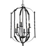 Progress Lighting - Progress Lighting 6-60W Candle Foyer, Black - A black iron frame with twist elements takes center stage in Greyson. The six-light cluster nestle inside this rustic piece for a strong, bold, yet casual feel.