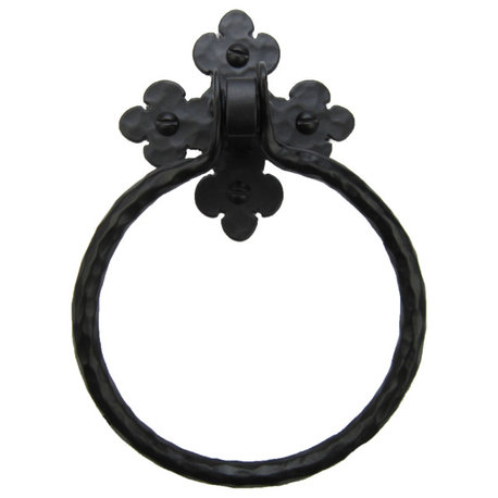 Rustic Spanish Club Wrought Iron Towel Ring BHR2, Black