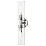 Livex Lighting - Ludlow 2 Light Polished Chrome ADA Vanity Sconce - Add a dash of character and radiance to your home with this wall sconce. This two-light fixture from the Ludlow Collection features a polished chrome finish with a clear glass. The clean lines of the back plate complement the cylindrical glass shades creating a minimal, sleek, urban look that works well in most decors. This fixture adds upscale charm and contemporary aesthetics to your home.