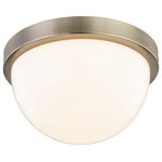 Fifth and Main - Luna 7" LED Dome Flushmount, Satin Nickel with White Opal Glass - The traditional flushmount gets a fresh new look with this 7" LED dome ceiling light. Showcasing a dome shape, the fixture is fitted with a white opal glass shade for a soft glow. A hand-worked iron frame finished in satin nickel adds visual appeal.