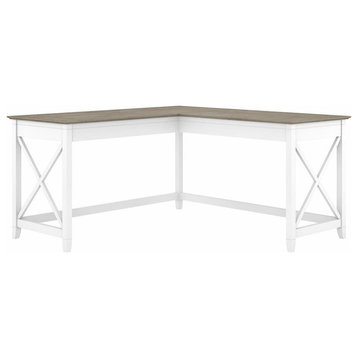 Key West 60W L Shaped Desk in Pure White and Shiplap Gray - Engineered Wood