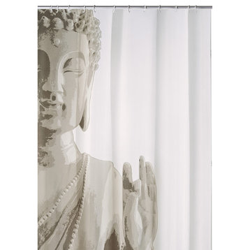 Taupe Fabric Shower Curtain, Buddha
