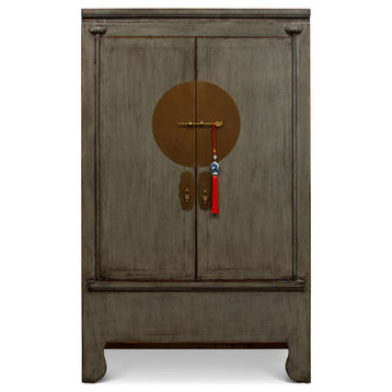 Distressed Earl Gray Elmwood Chinese Ming Wedding Cabinet Armoire