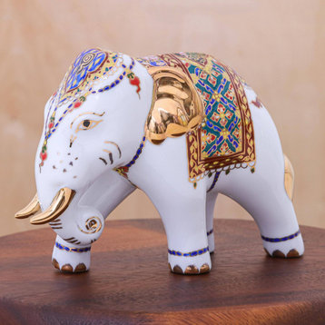 Novica Handmade Aristocratic Elephant Benjarong Porcelain Figurine