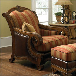 AICO Furniture - Toscano Wood Trim Leather Chair and Ottoman Set in Brick - 3493 - Fabric