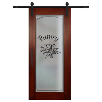 Classic Wood Door With Etched Glass For Pantry, 24"x81", Semi-Private