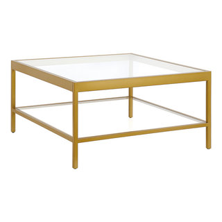 32" Gold Glass Square Coffee Table With Shelf - Coffee Tables - by HomeRoots | Houzz