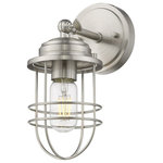 Golden Lighting - Golden Lighting 9808-1W BLK Seaport - 1 Light Wall Sconce - Nautical-inspired, Seaport is a collection of industrial fixtures to create your seaside retreat. Offered in pewter and matte black, the New England style is enhanced by protective cages that shield the otherwise exposed bulbs. Created to suit the needs of many, ball joints permit a multitude of configurations. Point all of the metal shade down for directional task lighting or angle it out to fit a tight space. Sconces are popularly used in halls, stairways, and foyers as accents. This sconce is approved for damp locations.�  Assembly Required: TRUE