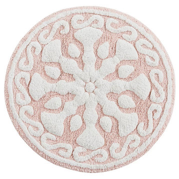Madison Park Modern Bohemian Medallion Cotton Tufted Bath Rugs, Pink, Round