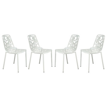 LeisureMod Devon Modern Indoor Outdoor Aluminum Dining Chair in White Set of 4