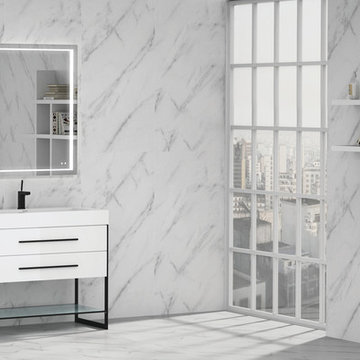 Madeli Silhouette 42" in Glossy White with Matte Black Handles and Legs