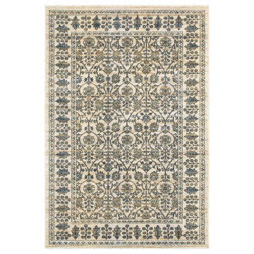 Echo Floral Borders Ivory and Blue Area Rug, 3'10"x5'5"