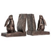 Rustic Bronze Rabbit on Book Resin Bookends, Set of 2