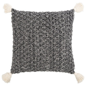 Safavieh Pennie Knit Tassel Pillow Black/Natural 20" X 20"