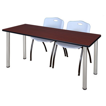 66 x 24 Kee Training Table- Mahogany/ Chrome & 2 'M' Stack Chairs- Grey