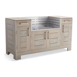 St. Kitts Outdoor Kitchen in Weathered Teak - Grill Cabinet - Patio Furniture And Outdoor Furniture