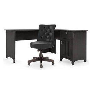 Salinas 60w L Shaped Desk With Mid Back Tufted Office Chair In