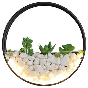 Modern Black Art Plant Outdoor Waterproof LED Wall Lamp For Garden, Porch, D11.8"