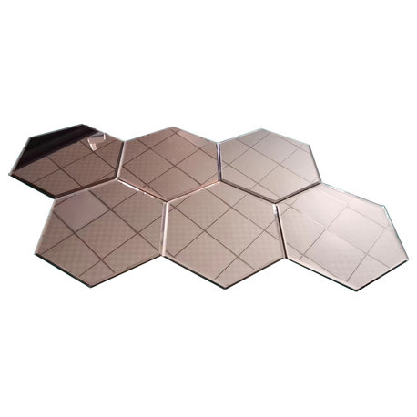 Reflections Gold Mirror 8x8 Beveled Hexagon Glass Wall Tile,Peel and Stick, Set of 50