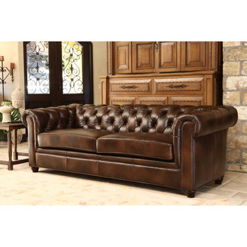 Tuscan Tufted Top Grain Leather Sofa, Brown