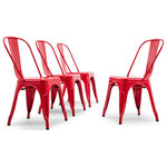 Belleze - Trattoria Dining Chair, Metal, Stackable, Set of 4, Red - Belleze Vintage Style Chair Add a classic touch to your kitchen decor with these durable chair. Each chair features a high back that offers the support needed down the center of your spine to help guard against fatigue and aches. Easy to transport and store. Infuse your kitchen or dining room with modern style by adding these side chairs. These chairs arrive fully assembled, so you can put them to use right away.