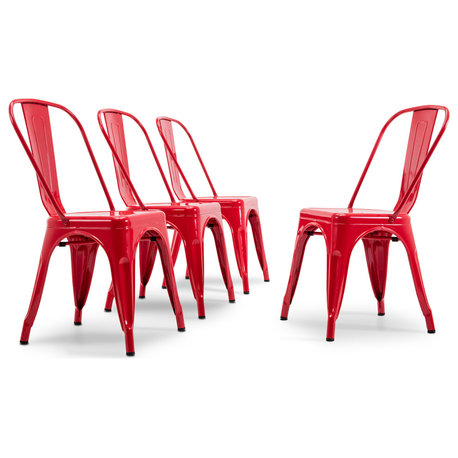 Trattoria Dining Chair, Metal, Stackable, Set of 4, Red