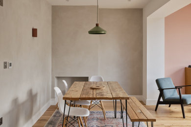 Great room - large mediterranean light wood floor and brown floor great room idea in Surrey with multicolored walls