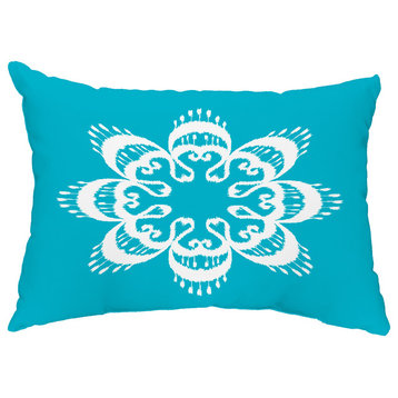 Ikat Mandala 14"x20" Decorative Ikat Outdoor Throw Pillow, Turquoise