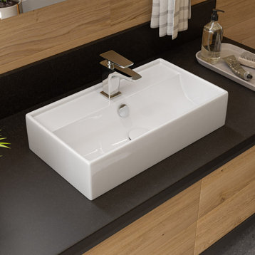 White 22" Rectangular Wall Mounted Ceramic Sink With Faucet Hole