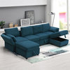 Modern Storage Sectional Sleeper Sofa, Adjustable Armrests & Backrests, Blue, Blue
