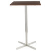 Fuji Contemporary Square Bar Table, Stainless Steel With Walnut Wood Top