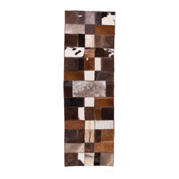 Luxury Handmade Cowhide Patchwork Hallway & Stair Runner, Brown White, 7'7"x2'6" - Hall And Stair Runners
