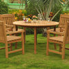 5-Piece Outdoor Patio Teak Dining Set, 52" Round Table, 4 Devon Arm Chairs