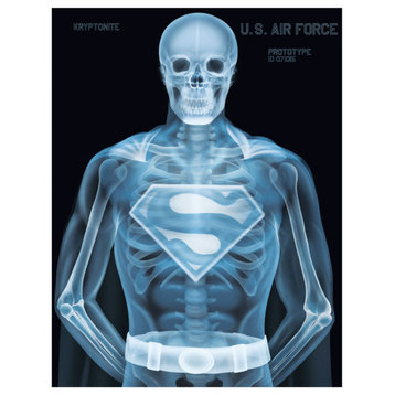 Black Skeletal Superhero Neon Artwork | Andrew Martin Superman Skeleton, 48" X 64"