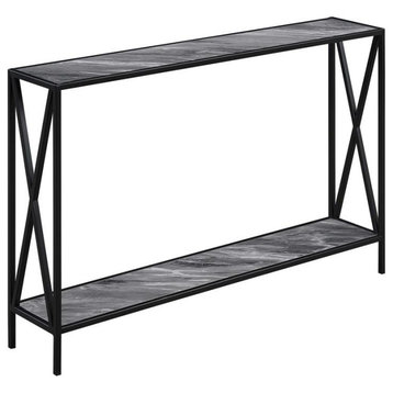 Tucson Console Table in Faux Gray Marble Wood Finish and Black Frame