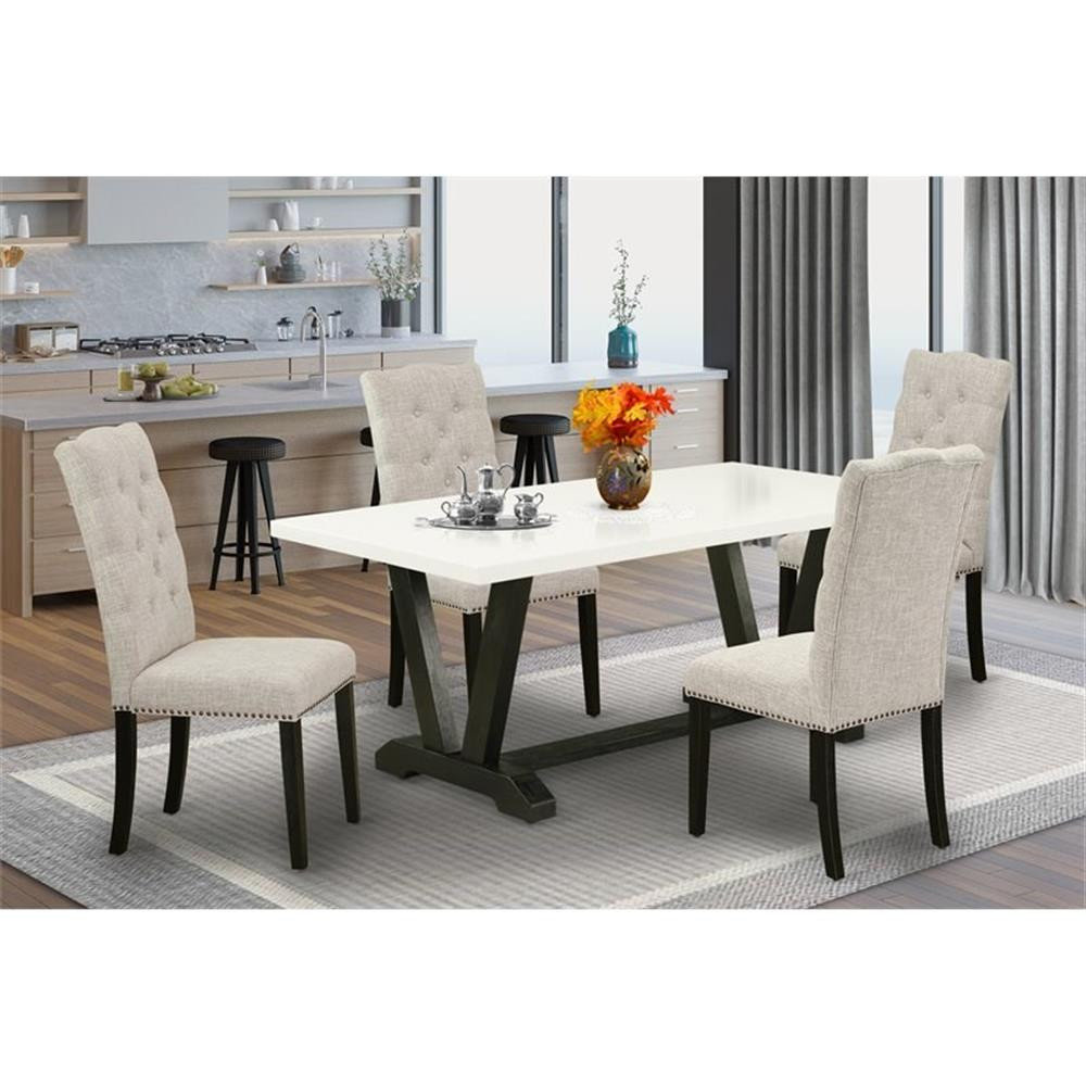 East West Furniture V-Style 5-piece Wood Dinette Set in Linen White, 1 - King Soopers